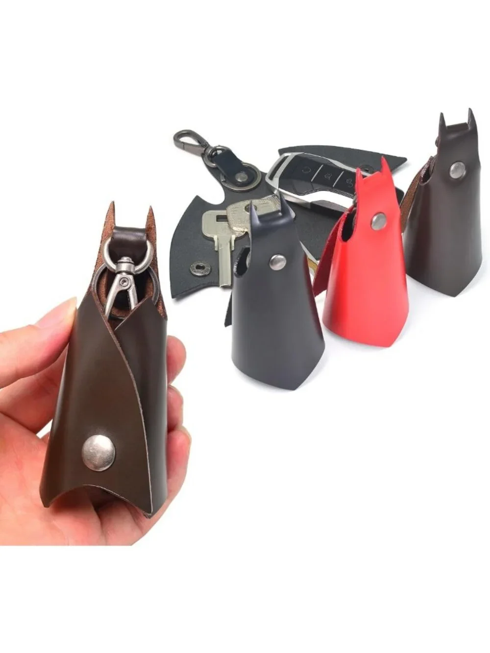Leather Bat Keychain for Men & Women | Stylish Car Key Fob Holder, Dark Brown